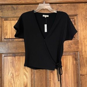 Madewell Crop Wrap Top Black Size M NWT
